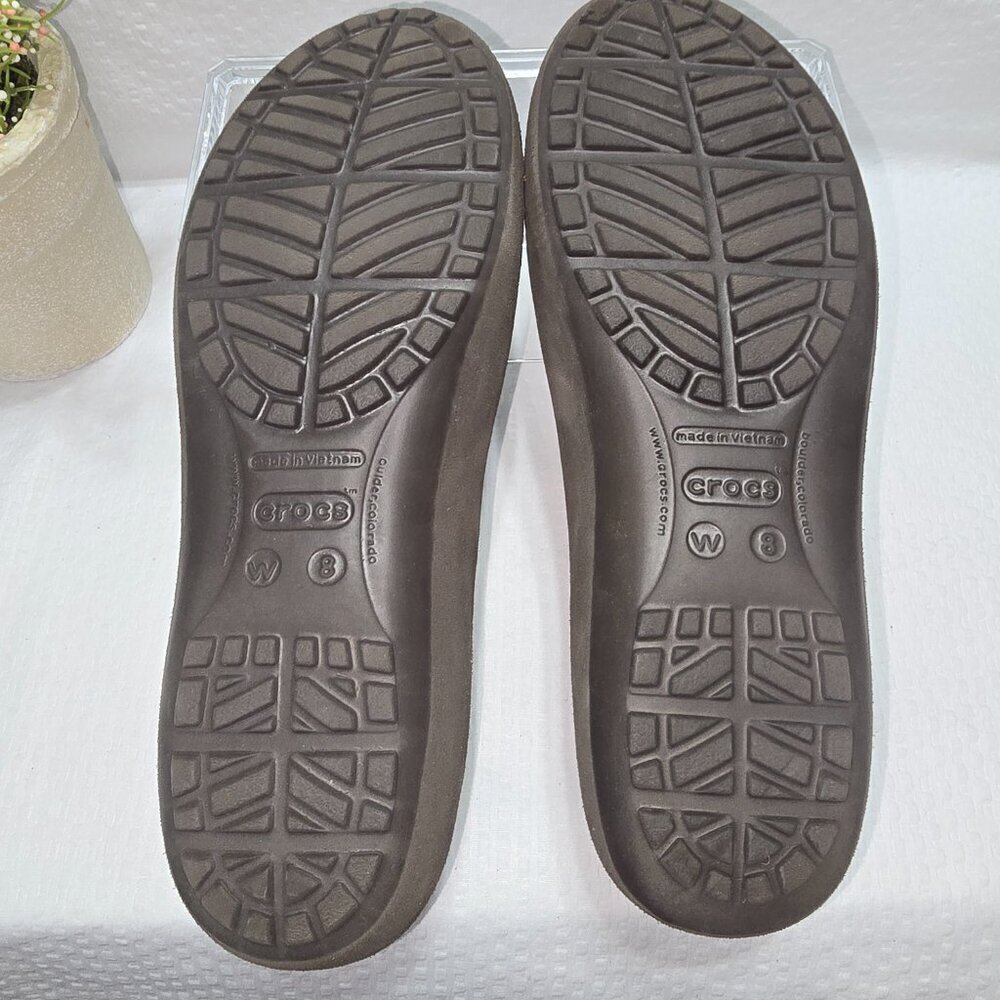 CROCS WOMENS LINA COMFORT BALLET FLATS BROWN FAUX FUR LINING SIZE 8 - Picture 5 of 7